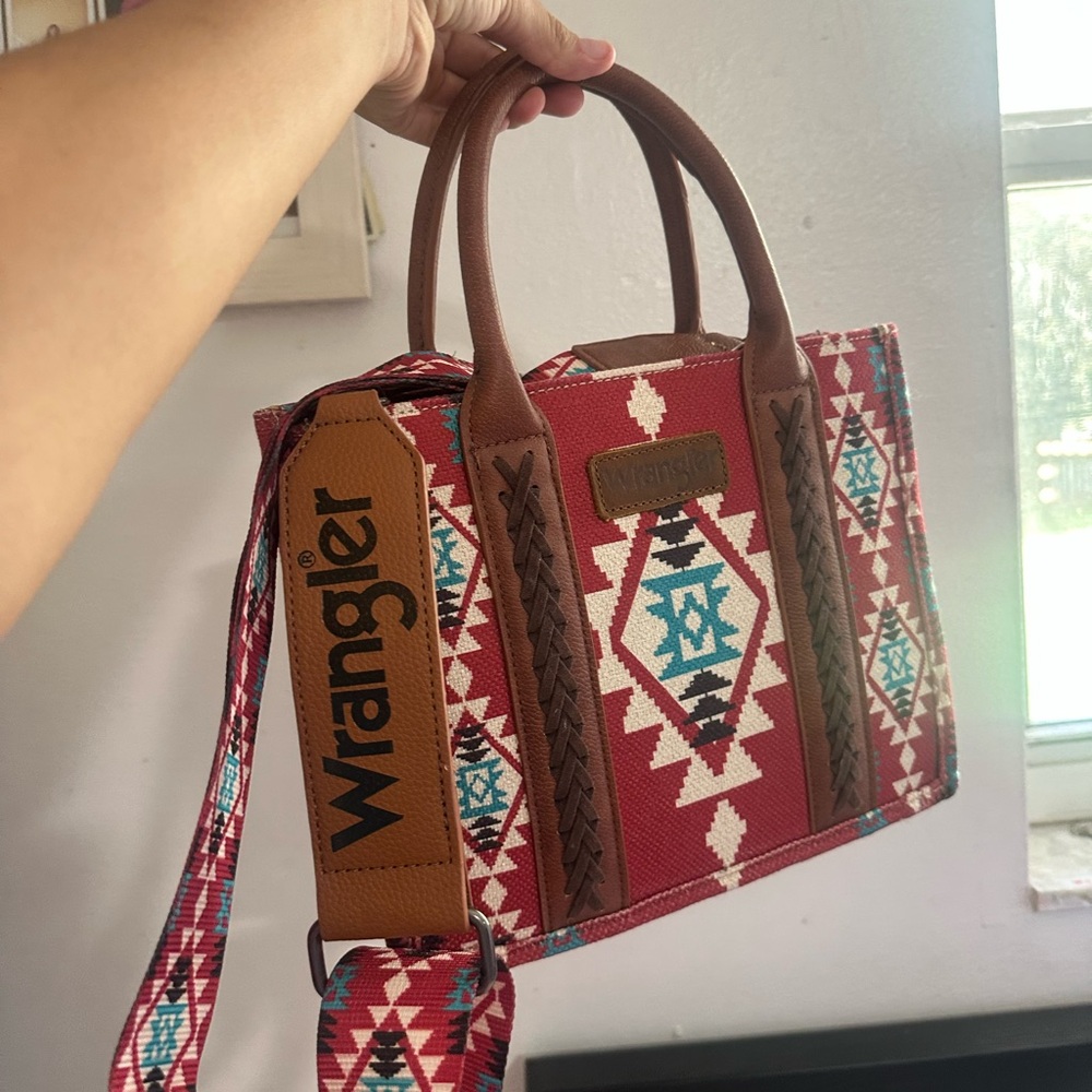 Wrangler Red and Brown Geometric Tote